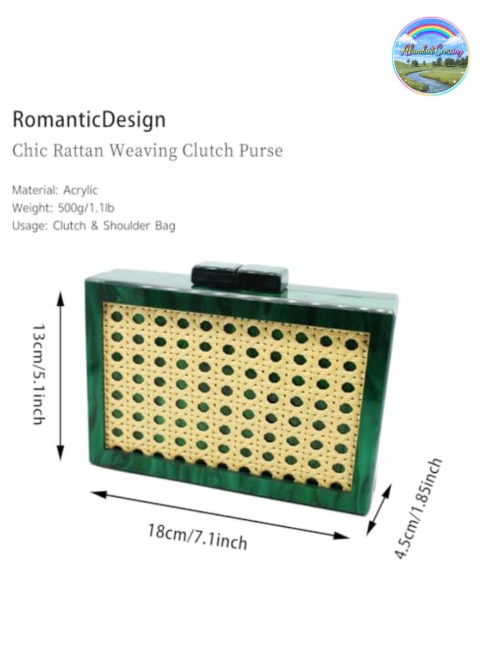 Acrylic Rattan Pattern Square Box Crossbody Chain Handbag Evening Clutch - Picture 3 of 6